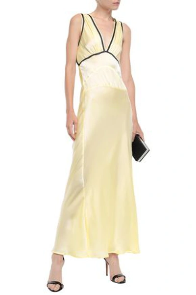 Alexa Chung Lace trimmed Satin crepe Maxi Dress In Pastel Yellow ModeSens