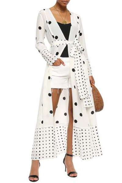 Shop We Are Leone Belted Polka-dot Silk Crepe De Chine Robe In Ivory