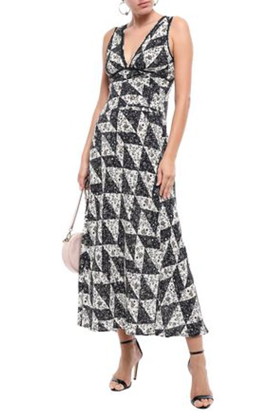 Shop Alexa Chung Lace-trimmed Printed Crepe De Chine Maxi Dress In Black