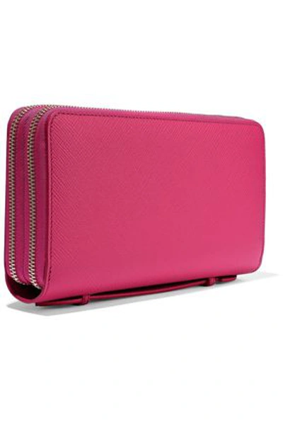 Shop Smythson Textured-leather Continental Wallet In Fuchsia