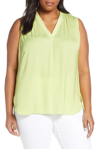 Shop Vince Camuto V-neck Rumple Satin Blouse In Pale Green