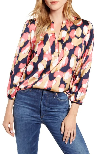Shop Jcrew Midnight Floral Open V-neck Top In Navy Coral