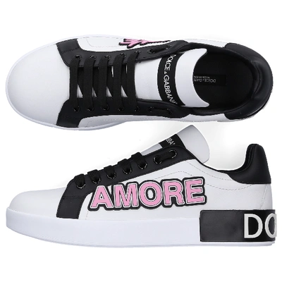 Shop Dolce & Gabbana Low-top Sneakers Portofino Nappa Leather Patch Black White