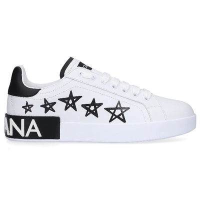 Shop Dolce & Gabbana Low-top Sneakers Portofino  Nappa Leather Logo Print Black White