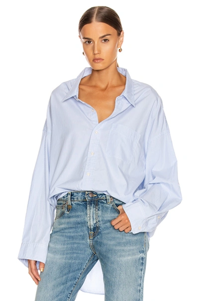 Shop R13 Drop Neck Oxford Shirt In Blue & White Pinstripe