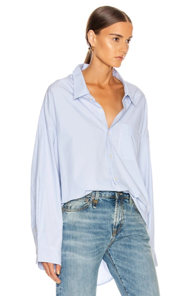 Shop R13 Drop Neck Oxford Shirt In Blue & White Pinstripe