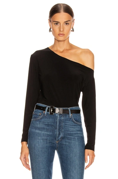 Shop Norma Kamali Long Sleeve Drop Shoulder Top In Black