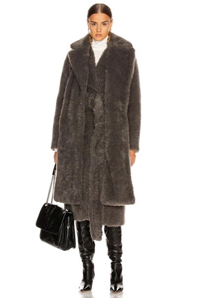 Shop Helmut Lang Shaggy Faux Fur Belted Coat In Charcoal Melange