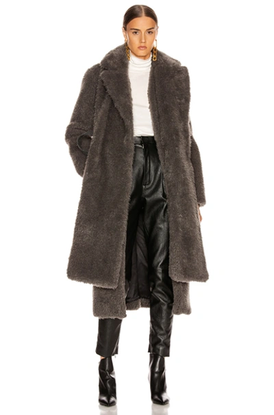 Shop Helmut Lang Shaggy Faux Fur Belted Coat In Charcoal Melange