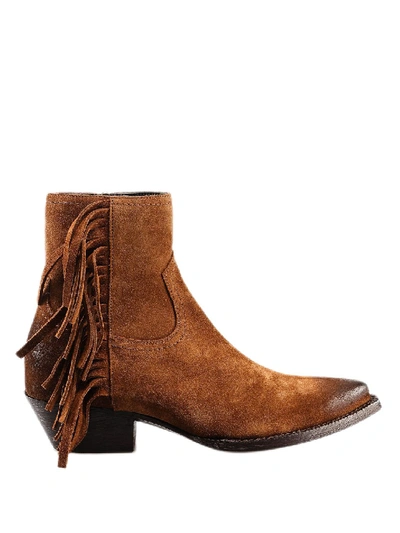 Shop Saint Laurent Lukas Fringed Suede Ankle Boots In Brown