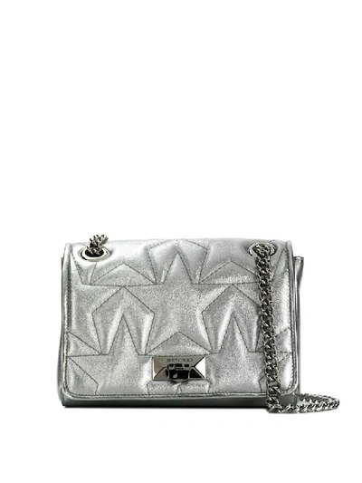 Shop Jimmy Choo Helia Silver Quilted Nappa Cross Body Bag In Grey