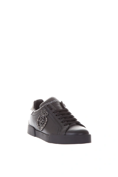 Shop Dolce & Gabbana Logo Patch Leather Sneakers In Grey