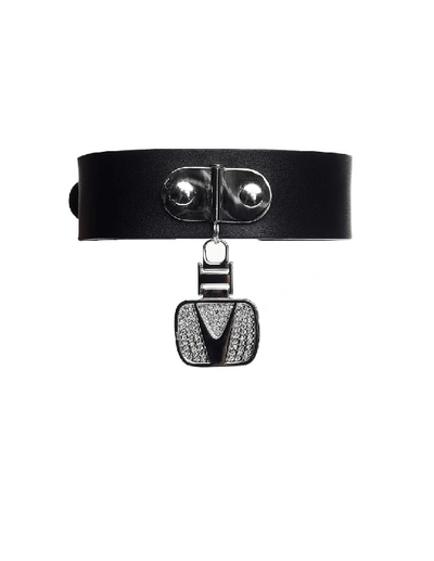 Shop Vetements Black Leather Choker With Crystals