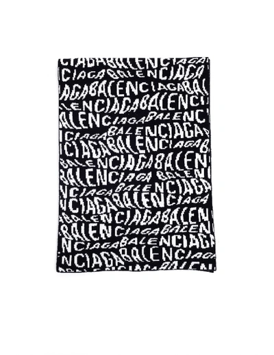 Shop Balenciaga Black & White Mixed Typo Scarf
