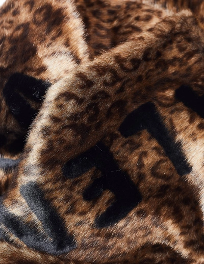 Shop Balenciaga Leopard Faux Fur Logo Scarf In Black