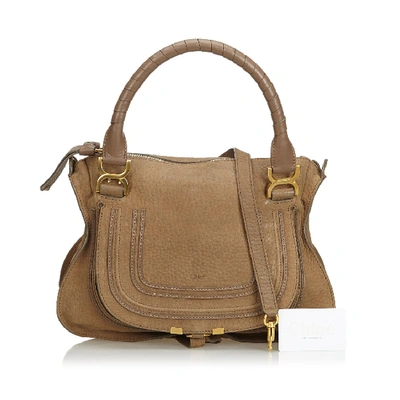 Shop Chloé Leather Marcie Satchel In Brown