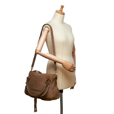 Shop Chloé Leather Marcie Satchel In Brown