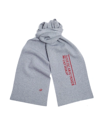 Shop Raf Simons Embroidered Grey Wool & Cashmere Scarf