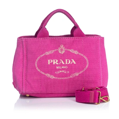 Pre-owned Prada Canapa Jacquard Satchel In Pink