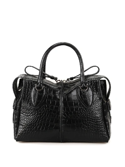 Shop Tod's Croco Print Leather Bowling Bag In Black