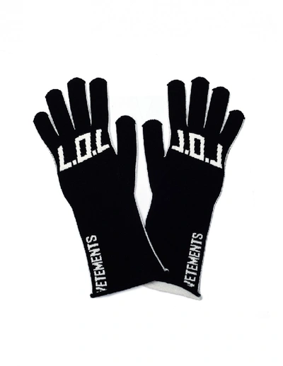 Shop Vetements Black & White L.o.l. Gloves