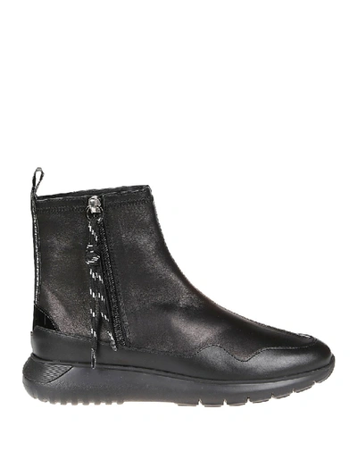 Shop Hogan Interactive Black Leather Ankle Boots In Grey