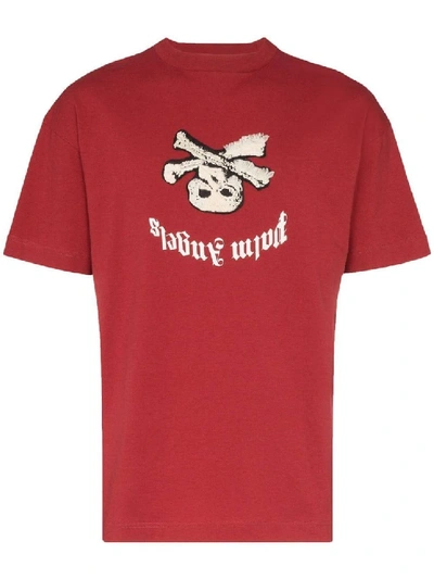 Palm Angels Red Men's Upside Down Skull Logo T-shirt | ModeSens