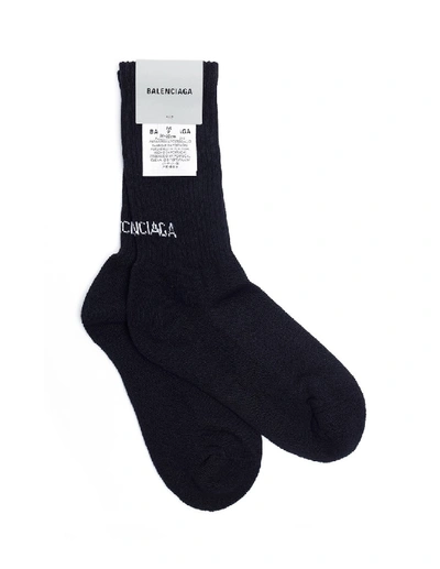 Shop Balenciaga Black Cotton Logo Socks