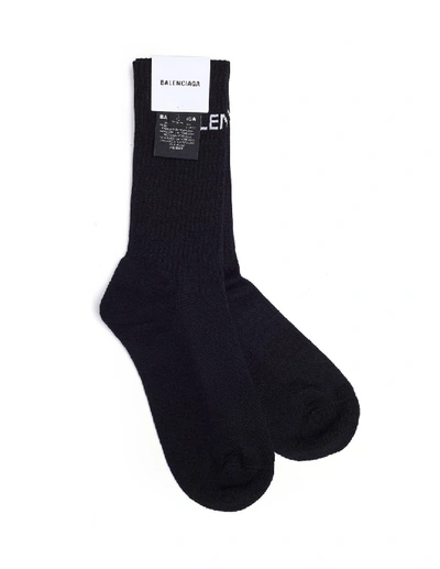 Shop Balenciaga Logo Black Crew Socks