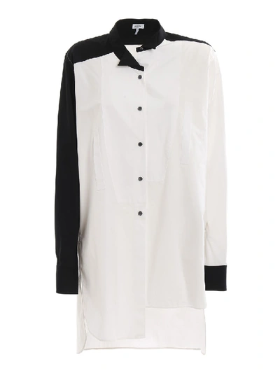 Shop Loewe Colour Block Cotton Long Shirt In White