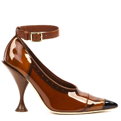 Shop Burberry Brown Vinyl And Leather Pointed Toe Pumps