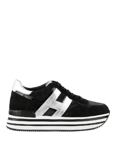 Shop Hogan H483 Lace-up Platform Sneakers In Black