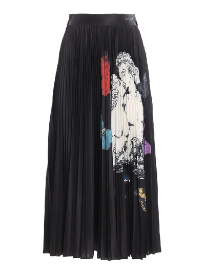 Shop Valentino Printed Pleated Midi Skirt In Black