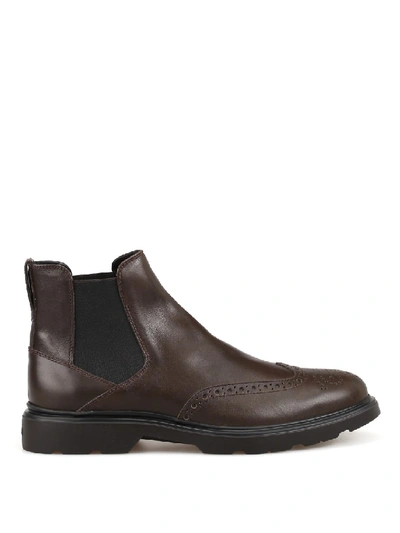 Shop Hogan H393 Brown Leather Beatle Boots In Black