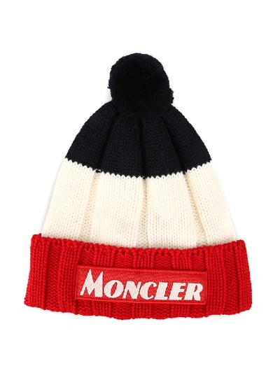 Shop Moncler Colour Block Wool Beanie In Red