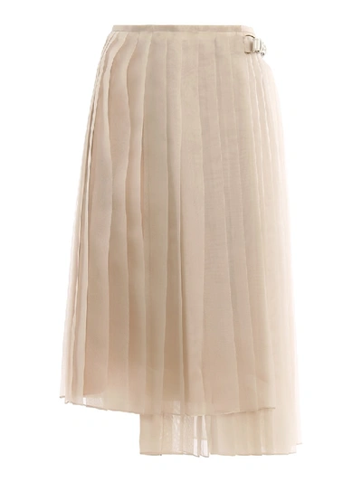 Shop Fendi Silk Organdie Pleated Skirt In Neutrals