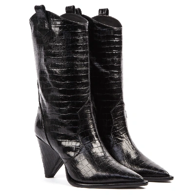 Shop Aldo Castagna Black Cocodrile Effect Leather Boots
