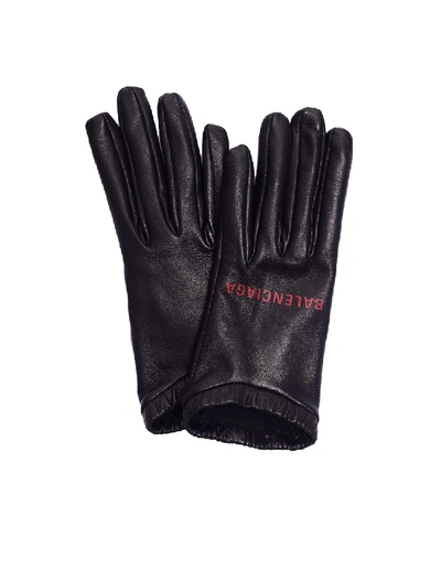 Shop Balenciaga Black Leather Gloves