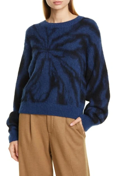Shop Vince Tie Dye Alpaca & Mohair Blend Crewneck Sweater In Navy