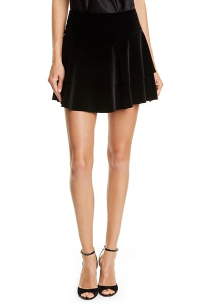 Shop Alice And Olivia Paloma Velvet Ruffle Miniskirt In Black