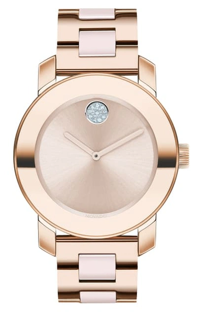 Shop Movado Bold Pave Dot Ceramic Bracelet Watch, 36mm In Rose Gold