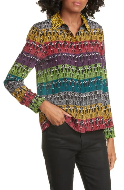 Shop Alice And Olivia Willa Stace Face Rainbow Silk Shirt In Ombre Stace