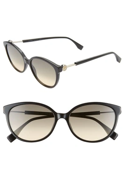 Shop Fendi 57mm Round Cat Eye Sunglasses In Black/ Brown Ochre