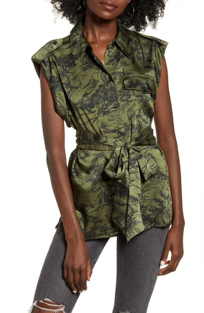 Topshop Toule De Jouey Belted Sleeveless Utility Shirt In Green 