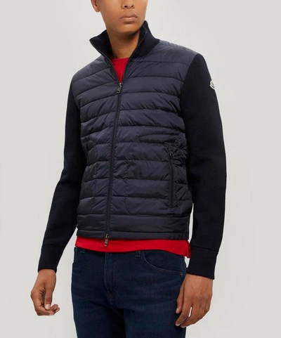 Shop Moncler Quilted Shell And Wool-blend Jacket In Navy