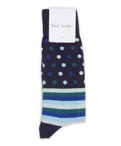 Shop Paul Smith Striped Polka-dot Socks In Navy