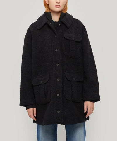 Shop Ganni Oversized Boucle Wool Jacket In Black