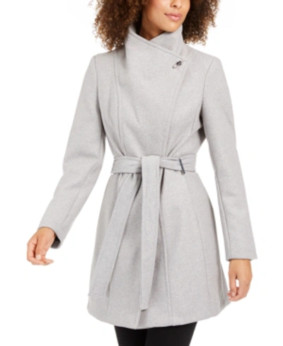 Shop Calvin Klein Belted Toggle Wrap Coat In Ash