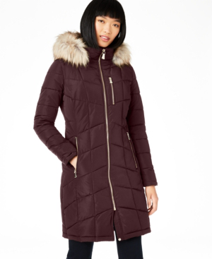 calvin klein puffer jacket faux fur hood