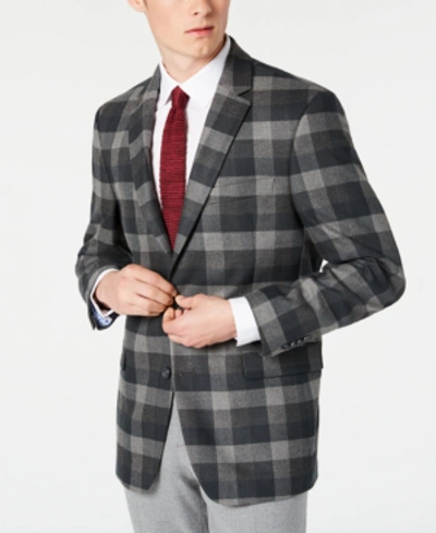 Shop Tommy Hilfiger Men's Modern-fit Thflex Stretch Green/gray Plaid Sport Coat